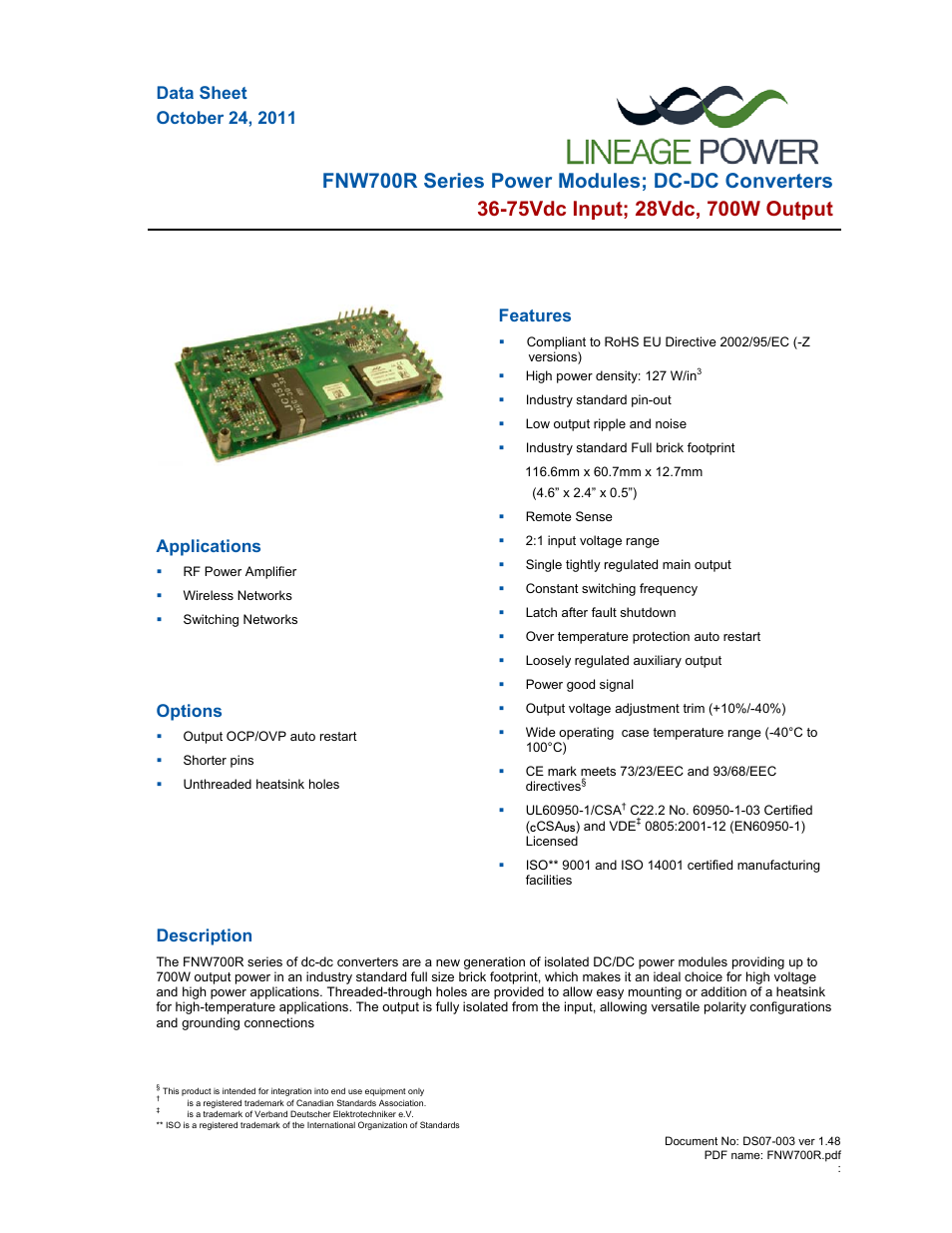 GE Industrial Solutions FNW700R Series User Manual | 14 pages