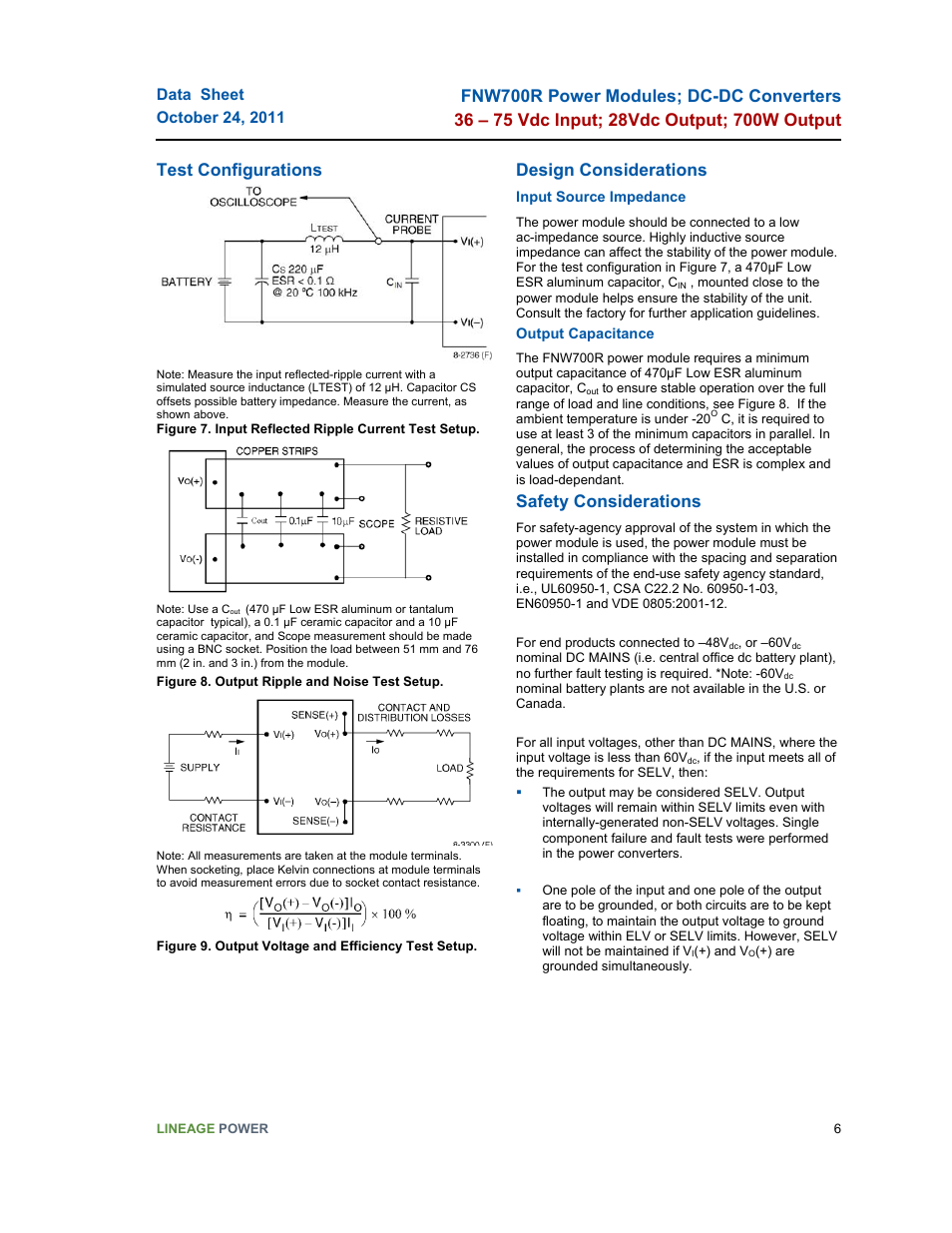 Test configurations, Design considerations, Safety considerations | GE Industrial Solutions FNW700R Series User Manual | Page 6 / 14