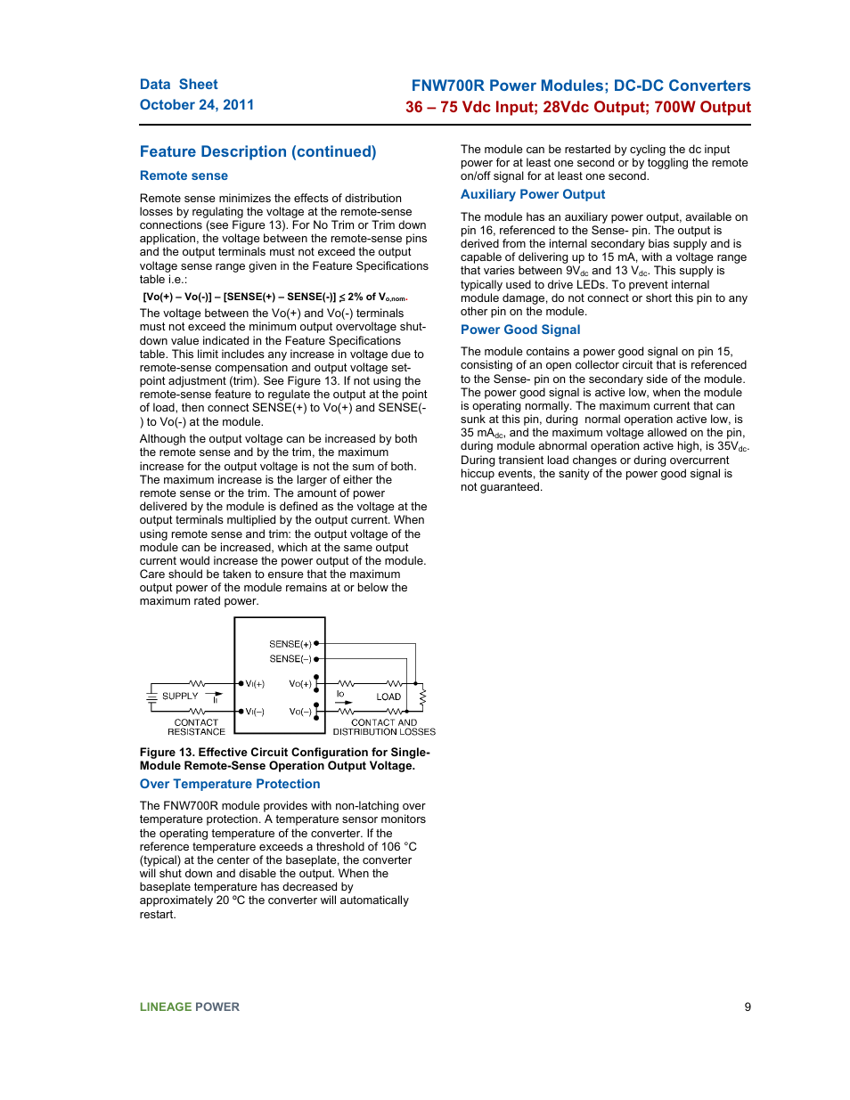 Feature description (continued) | GE Industrial Solutions FNW700R Series User Manual | Page 9 / 14