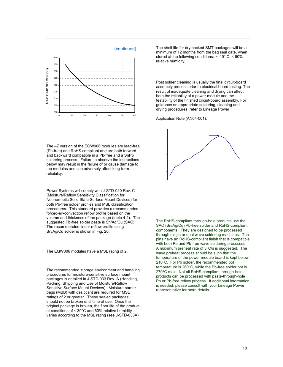 Surface mount information, Through-hole lead-free soldering information | GE Industrial Solutions EQW006 Series User Manual | Page 18 / 19