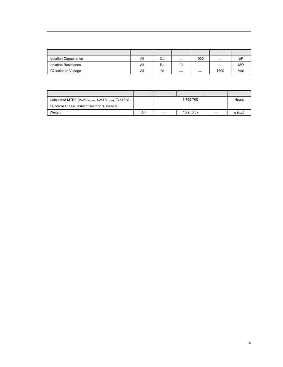 Isolation specifications, General specifications | GE Industrial Solutions EQW006 Series User Manual | Page 4 / 19