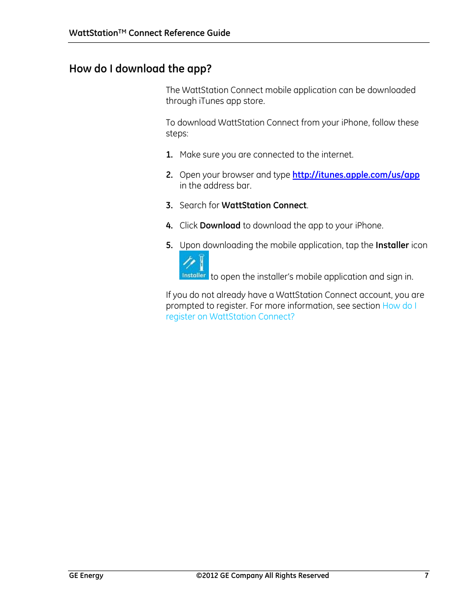 How do i download the app | GE Industrial Solutions WattStation Connect Reference Guide for the Install User Manual | Page 7 / 27