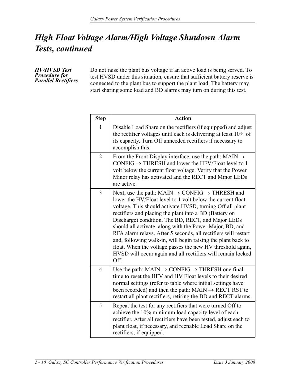 Hv/hvsd test procedure for parallel rectifiers | GE Industrial Solutions Galaxy Verification User Manual | Page 22 / 102