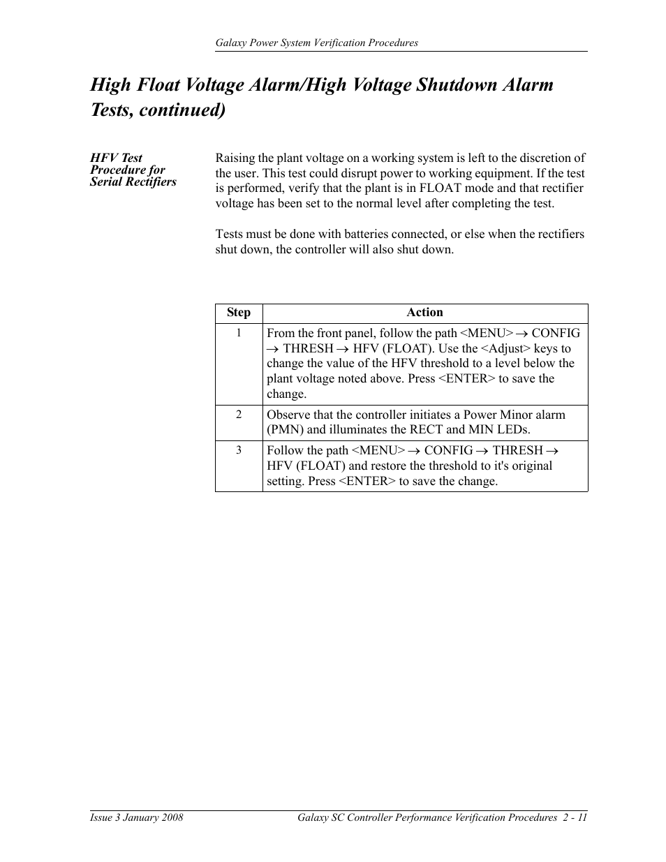 Hfv test procedure for serial rectifiers | GE Industrial Solutions Galaxy Verification User Manual | Page 23 / 102