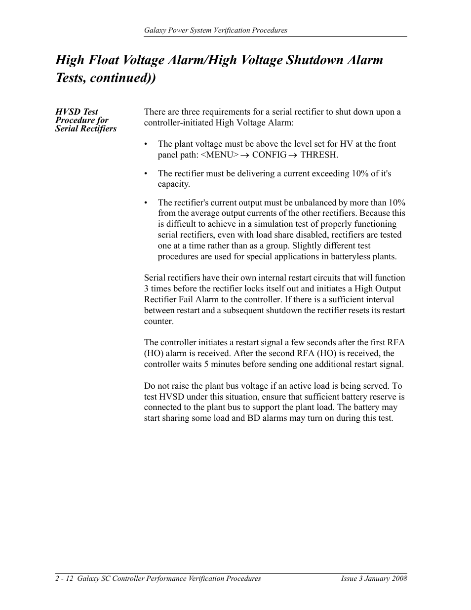 Hvsd test procedure for serial rectifiers | GE Industrial Solutions Galaxy Verification User Manual | Page 24 / 102