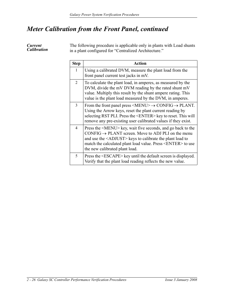 Current calibration, Meter calibration from the front panel, continued | GE Industrial Solutions Galaxy Verification User Manual | Page 38 / 102