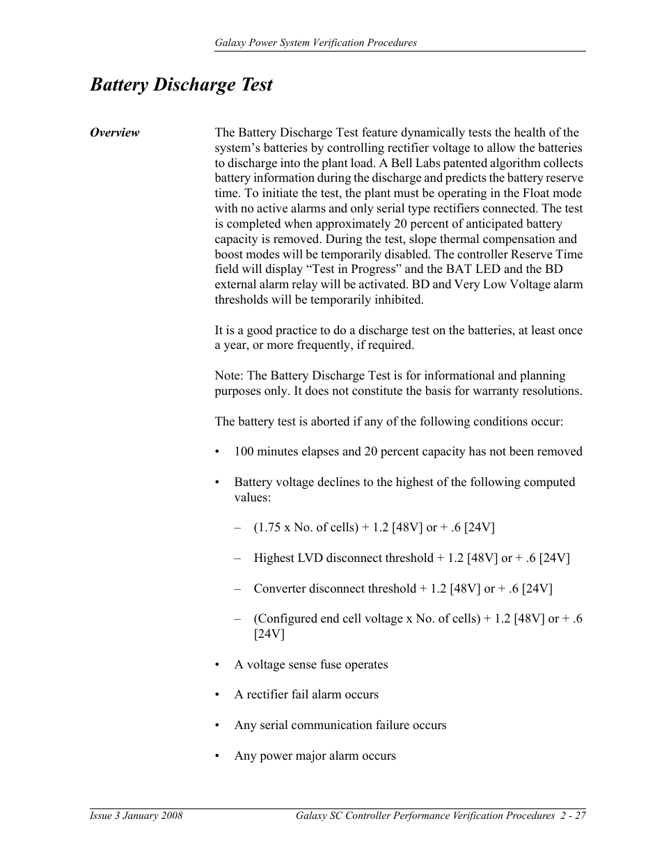 Battery discharge test | GE Industrial Solutions Galaxy Verification User Manual | Page 39 / 102