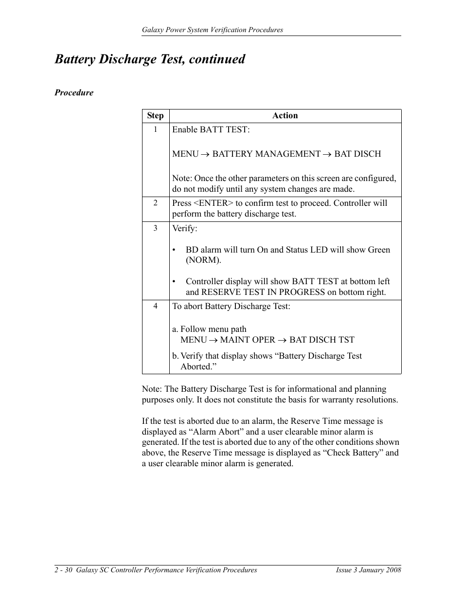 Battery discharge test, continued | GE Industrial Solutions Galaxy Verification User Manual | Page 42 / 102