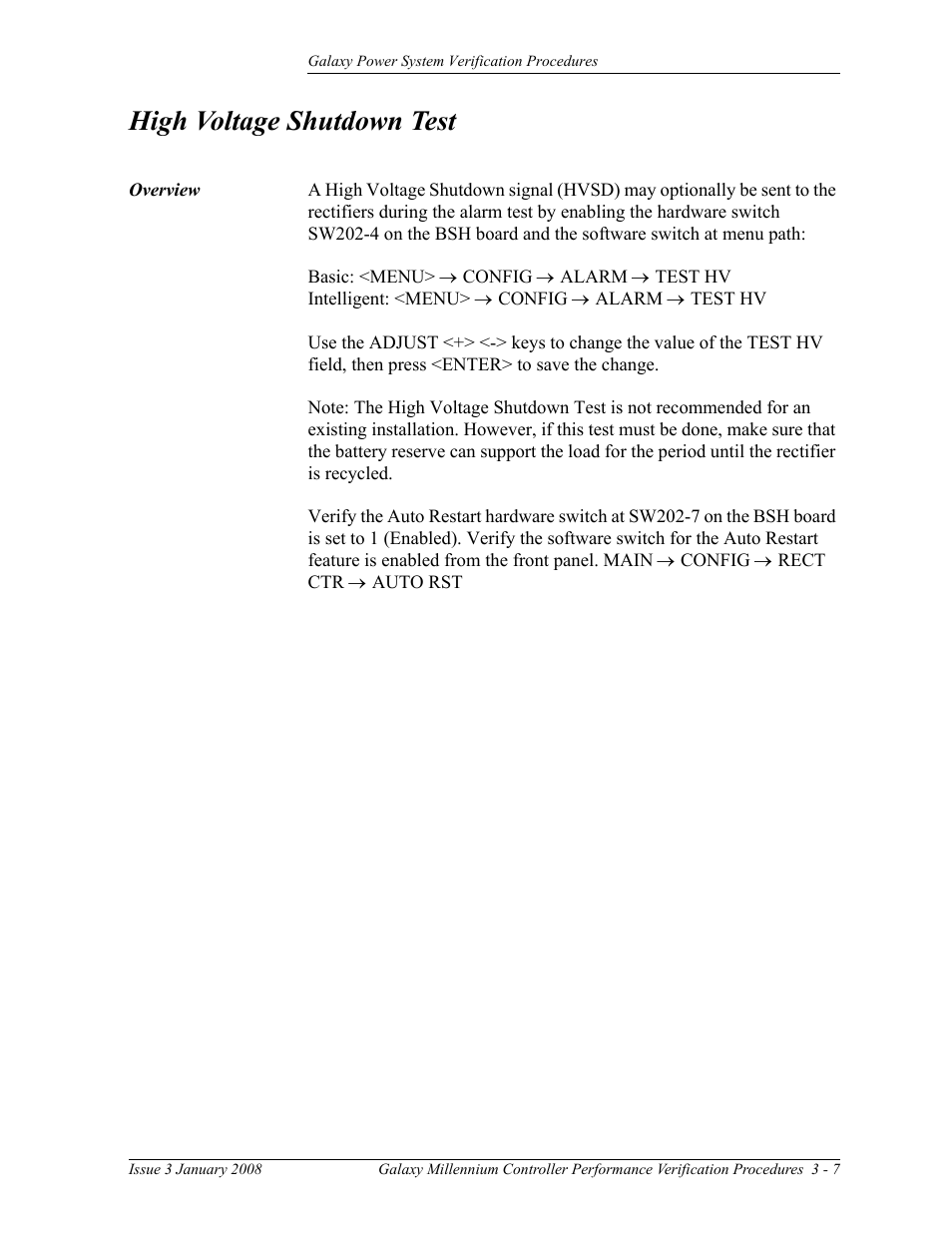 High voltage shutdown test, Overview | GE Industrial Solutions Galaxy Verification User Manual | Page 51 / 102