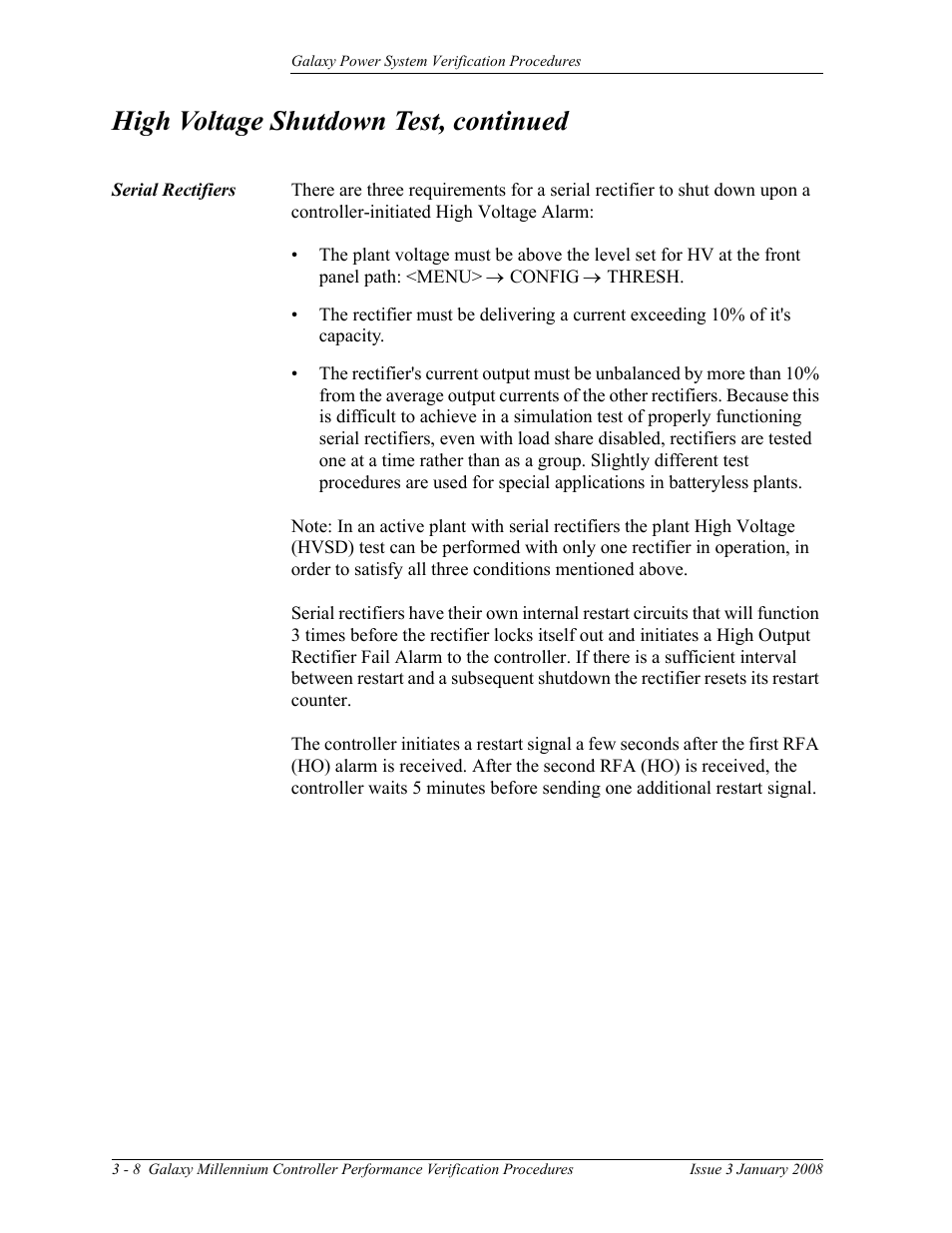 Serial rectifiers, High voltage shutdown test, continued | GE Industrial Solutions Galaxy Verification User Manual | Page 52 / 102