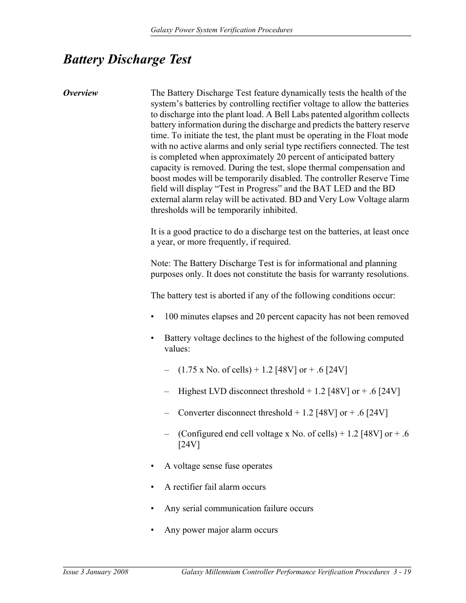 Battery discharge test | GE Industrial Solutions Galaxy Verification User Manual | Page 63 / 102