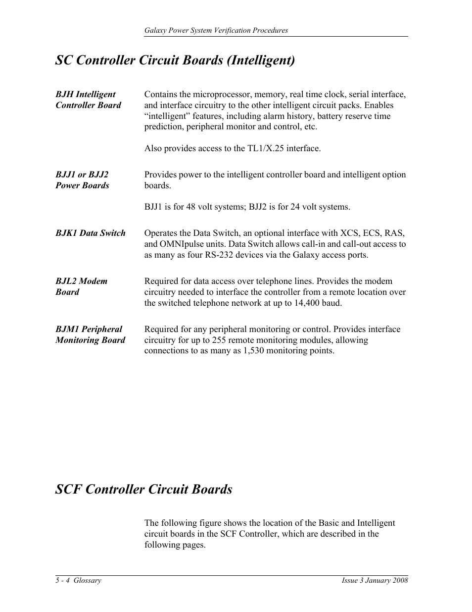 Scf controller circuit boards, Sc controller circuit boards (intelligent) | GE Industrial Solutions Galaxy Verification User Manual | Page 96 / 102