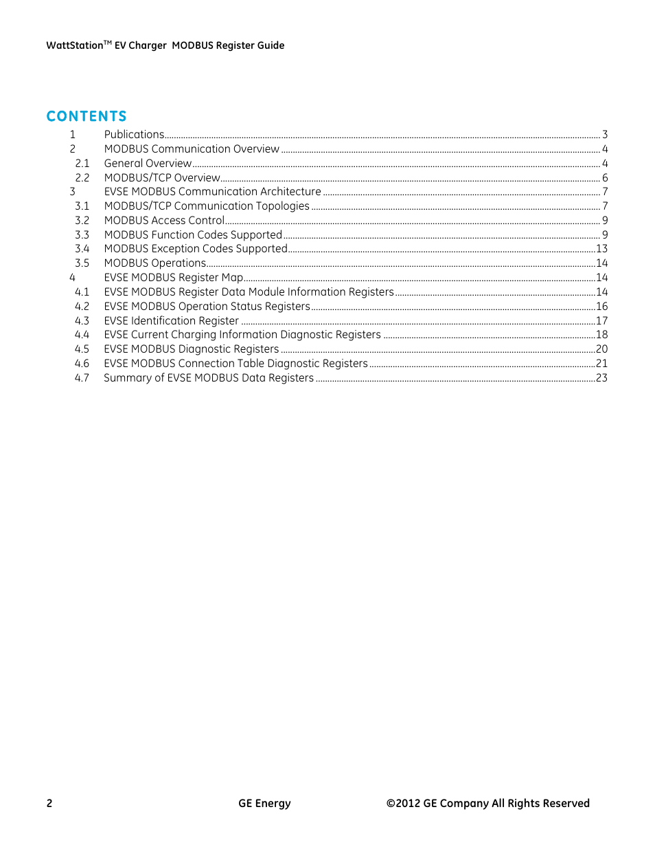 Cco on ntteen nttss | GE Industrial Solutions WattStation Pedestal EVSE Charger MODBUS Register Mapping Guide User Manual | Page 2 / 25