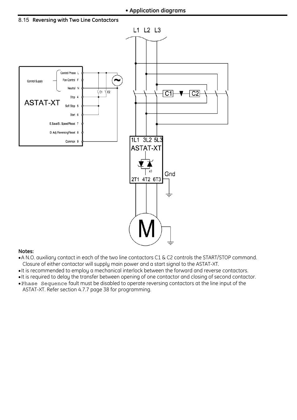 15 reversing with two line contactors | GE Industrial Solutions ASTAT XT User Manual | Page 69 / 123