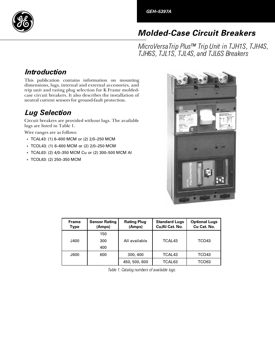 GE Industrial Solutions TJH-TJL with MicroVersaTrip Plus User Manual | 4 pages