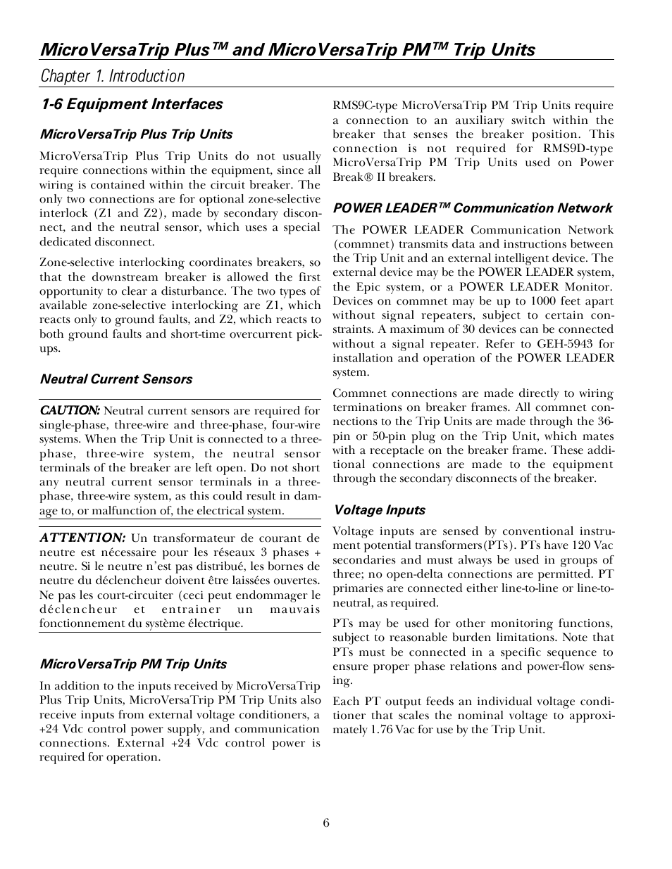 6 equipment interfaces | GE Industrial Solutions MicroVersaTrip PM User Manual | Page 16 / 52