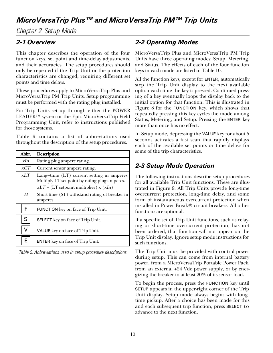 1 overview, 2 operating modes, 3 setup mode operation | GE Industrial Solutions MicroVersaTrip PM User Manual | Page 20 / 52