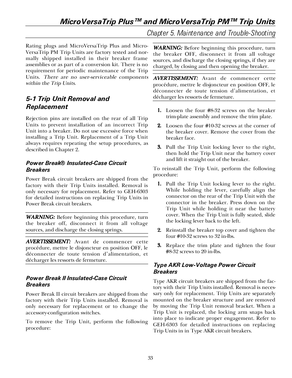 1 trip unit removal and replacement | GE Industrial Solutions MicroVersaTrip PM User Manual | Page 43 / 52