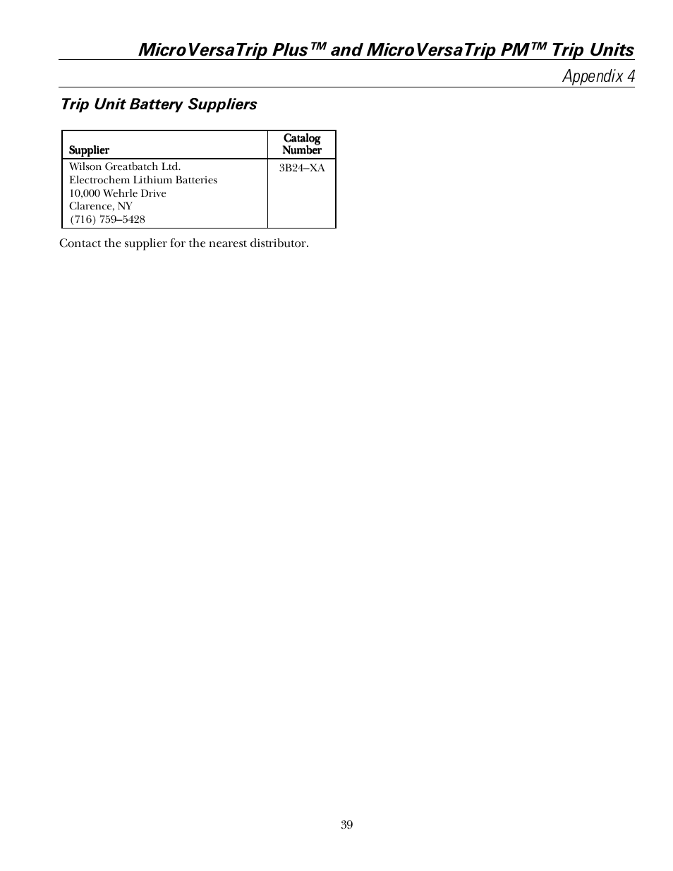 Trip unit battery suppliers | GE Industrial Solutions MicroVersaTrip PM User Manual | Page 49 / 52