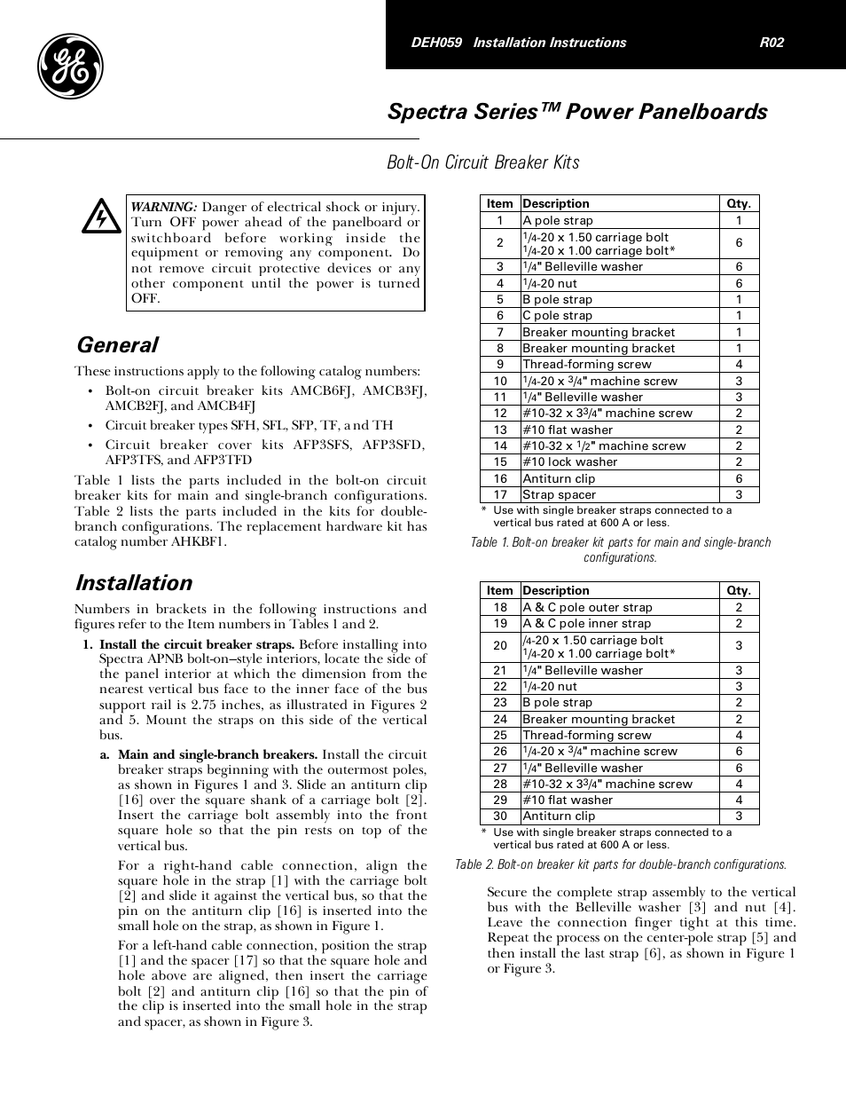 GE Industrial Solutions Spectra Series Power Panelboards AMCB6FJ, AMCB3FJ, AMCB2FJ, and AMCB4FJ User Manual | 6 pages