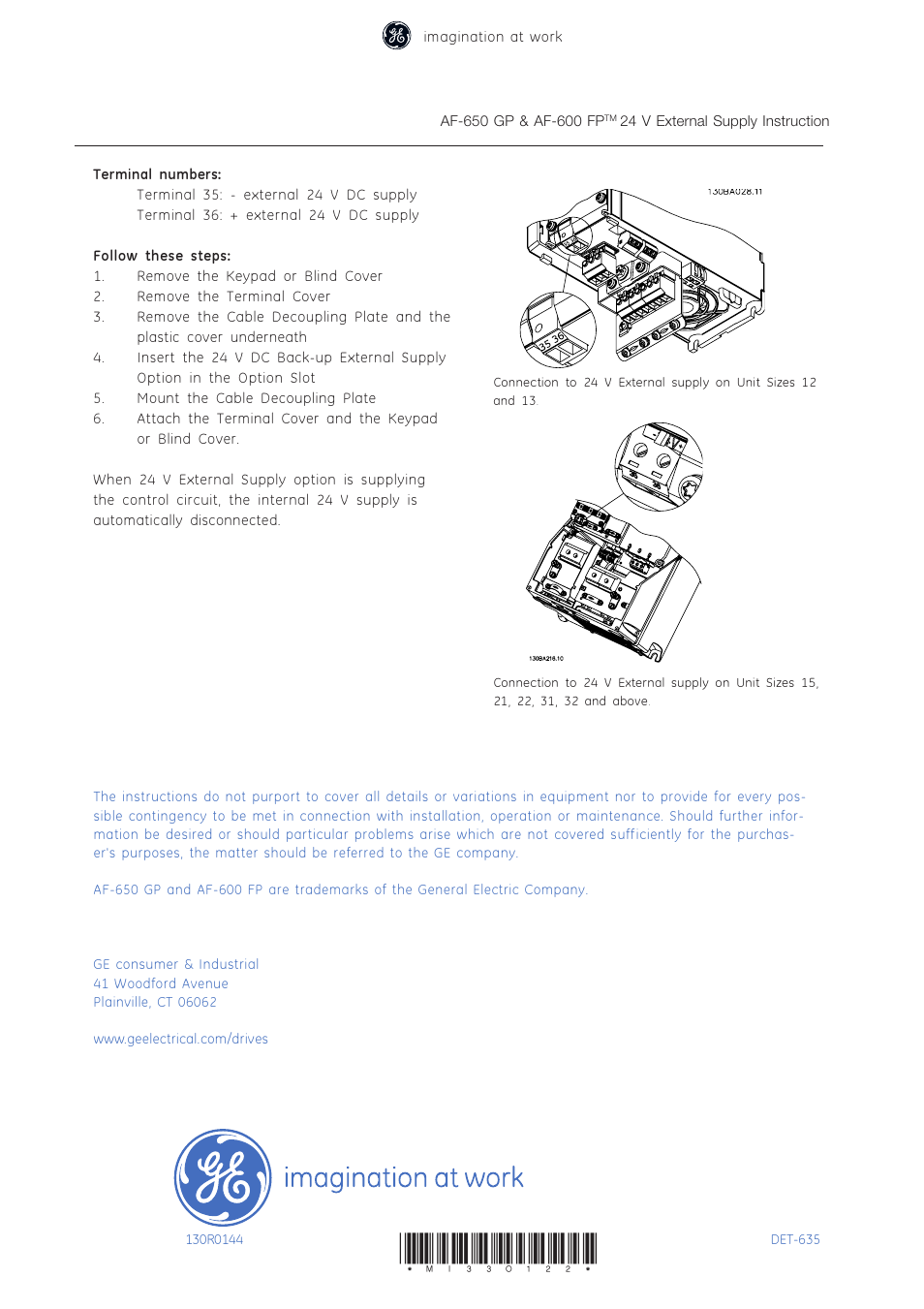 GE Industrial Solutions AF-650 GP 24V DC External Supply Module User Manual | Page 2 / 2