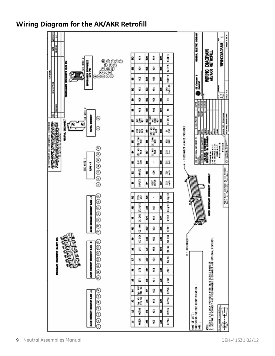 Wiring diagram for the ak/akr retrofill | GE Industrial Solutions Neutral Rogowski Current Transformer (CT) User Manual | Page 10 / 14