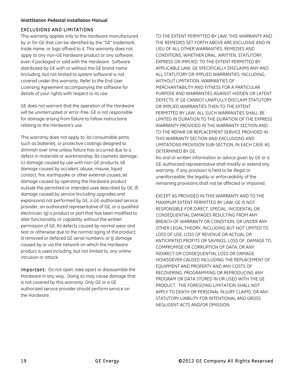 GE Industrial Solutions WattStation Pedestal EVSE Charger Installation User Manual | Page 19 / 20