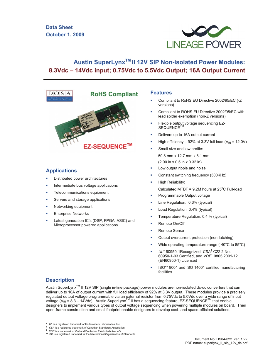 GE Industrial Solutions Austin SuperLynx II 12V SIP User Manual | 19 pages