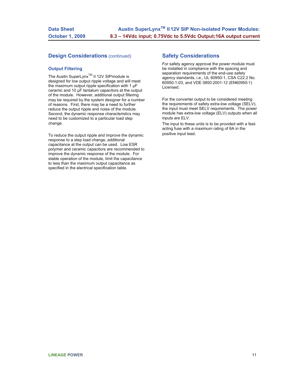 GE Industrial Solutions Austin SuperLynx II 12V SIP User Manual | Page 11 / 19