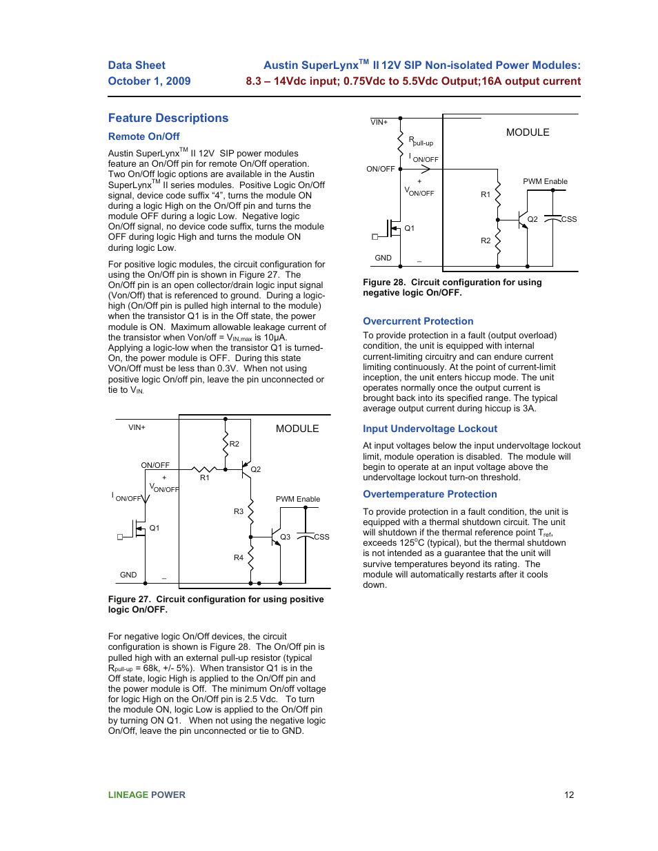 Feature descriptions, Austin superlynx | GE Industrial Solutions Austin SuperLynx II 12V SIP User Manual | Page 12 / 19