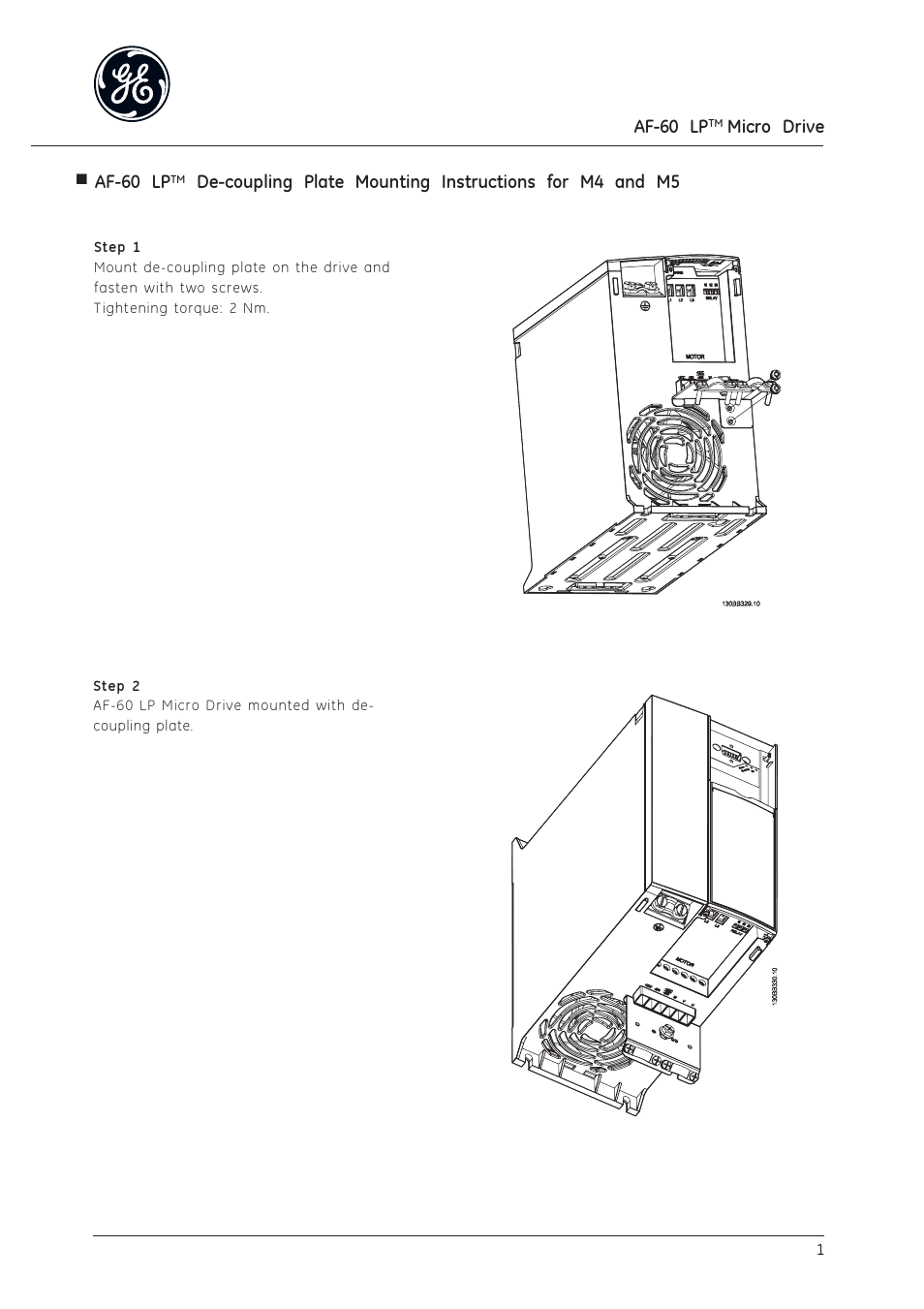 GE Industrial Solutions AF-60 LP De-coupling Plate for M4 and M5 User Manual | 2 pages