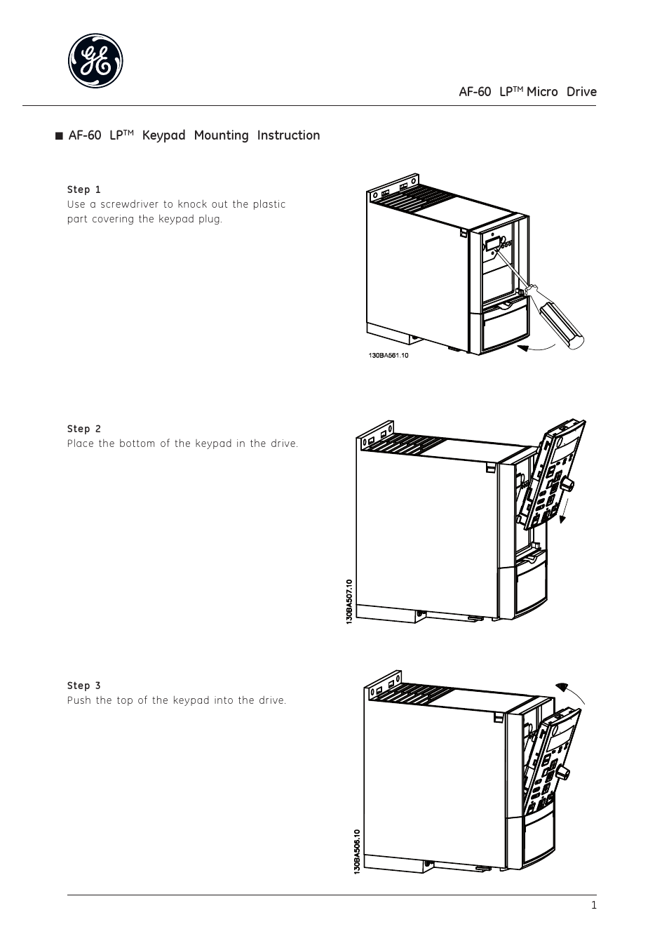 GE Industrial Solutions AF-60 LP Keypad User Manual | 2 pages