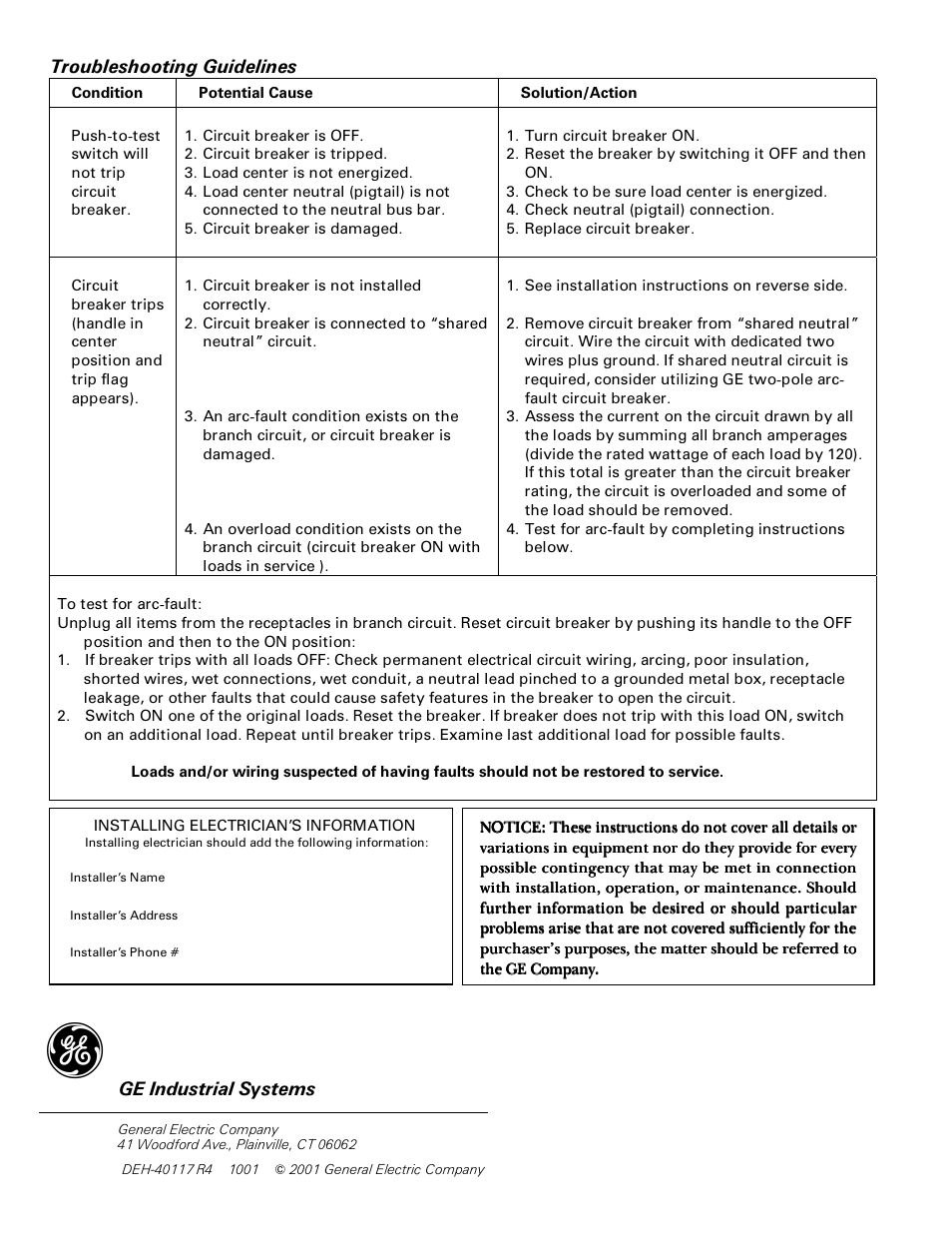 GE Industrial Solutions AFCI 1 Pole User Manual | Page 2 / 2