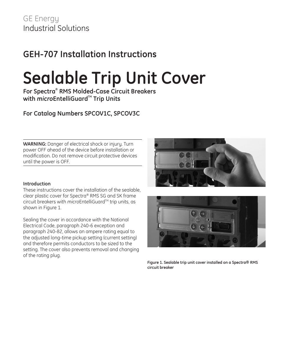 GE Industrial Solutions Sealable Trip Unit Cover User Manual | 2 pages