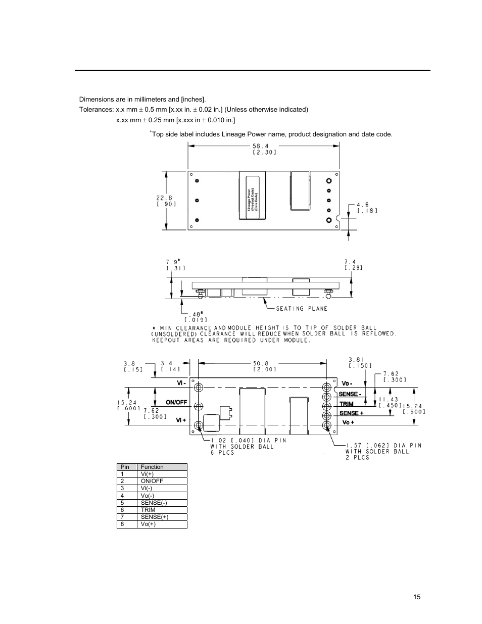 GE Industrial Solutions EHW015A0A Series (Eighth-Brick) User Manual | Page 15 / 19