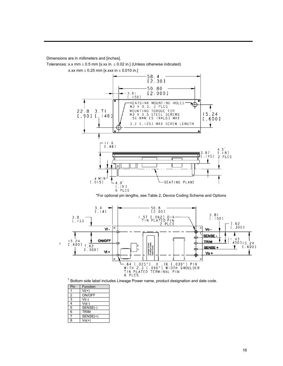 GE Industrial Solutions EHW015A0A Series (Eighth-Brick) User Manual | Page 16 / 19