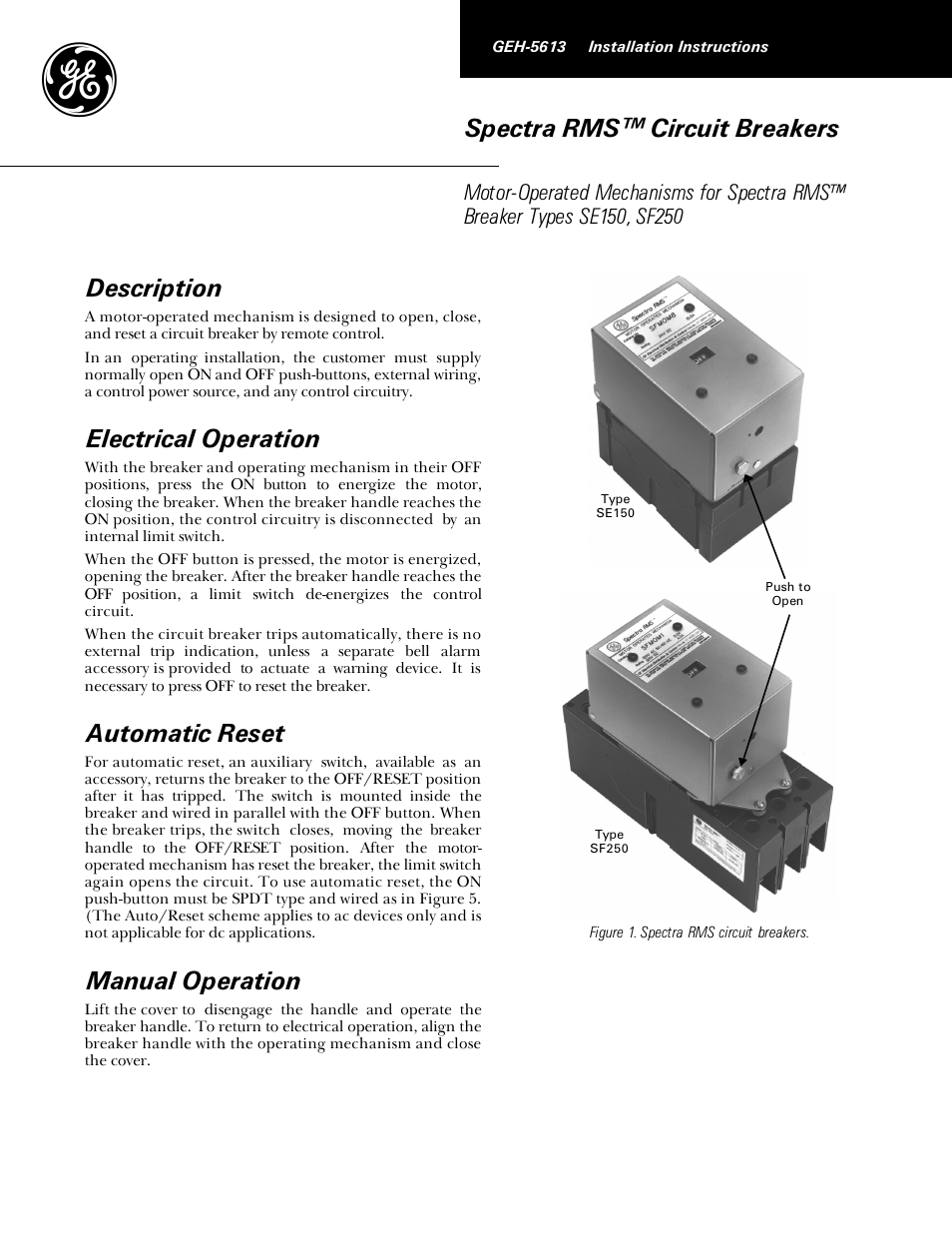 GE Industrial Solutions Spectra RMS Motor Operators SE150 User Manual | 4 pages