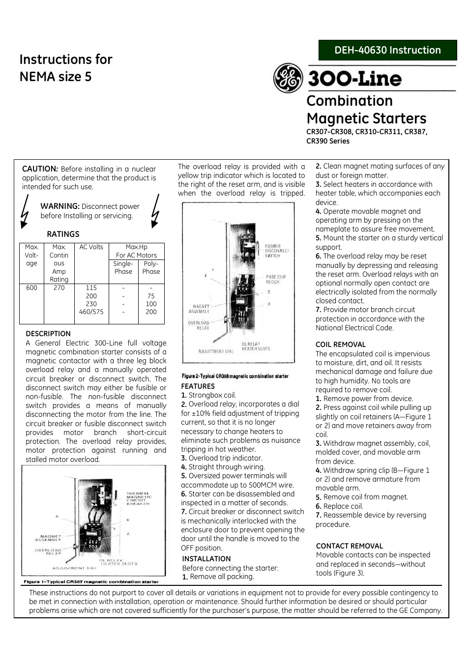 GE Industrial Solutions 300 Line NEMA Size 5 User Manual | 2 pages