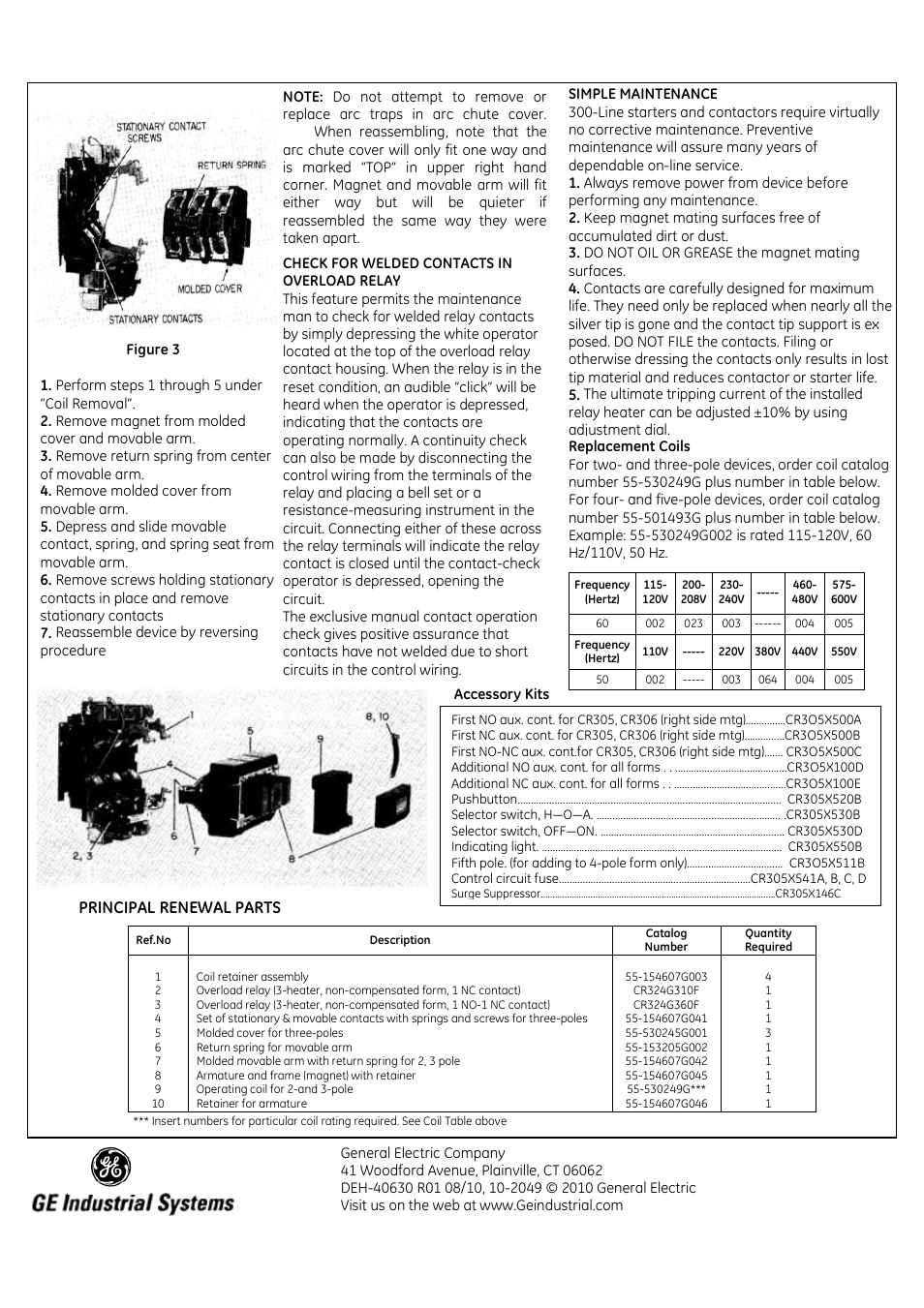 Principal renewal parts | GE Industrial Solutions 300 Line NEMA Size 5 User Manual | Page 2 / 2