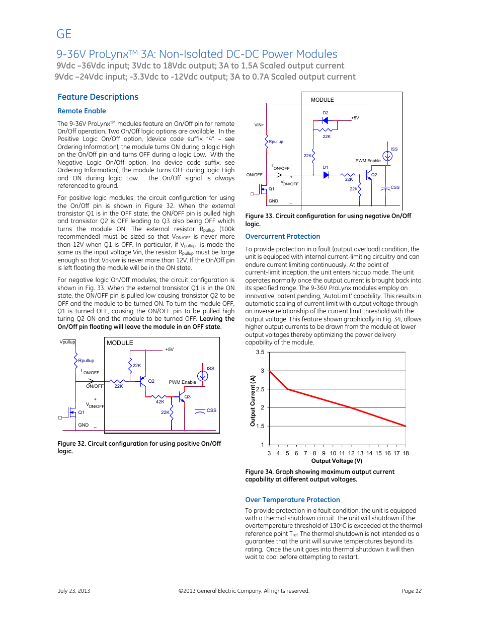 36v prolynx, 3a: non-isolated dc-dc power modules, Data sheet | Feature descriptions | GE Industrial Solutions 9-36V ProLynx 3A User Manual | Page 12 / 30