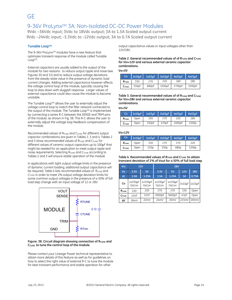 36v prolynx, 3a: non-isolated dc-dc power modules, Data sheet | Module | GE Industrial Solutions 9-36V ProLynx 3A User Manual | Page 14 / 30