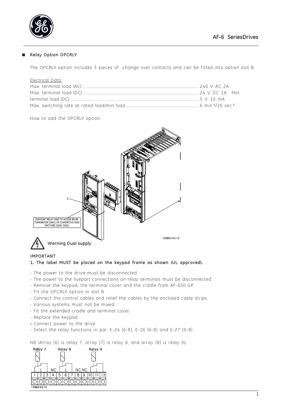 GE Industrial Solutions AF-600 FP Field Installed Relay User Manual | 2 pages