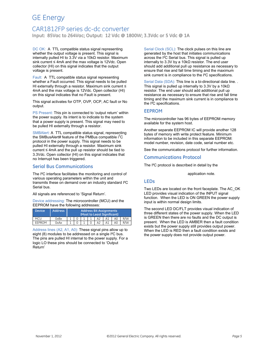 Ge energy, Car1812fp series dc-dc converter | GE Industrial Solutions CAR1812FP series User Manual | Page 5 / 7
