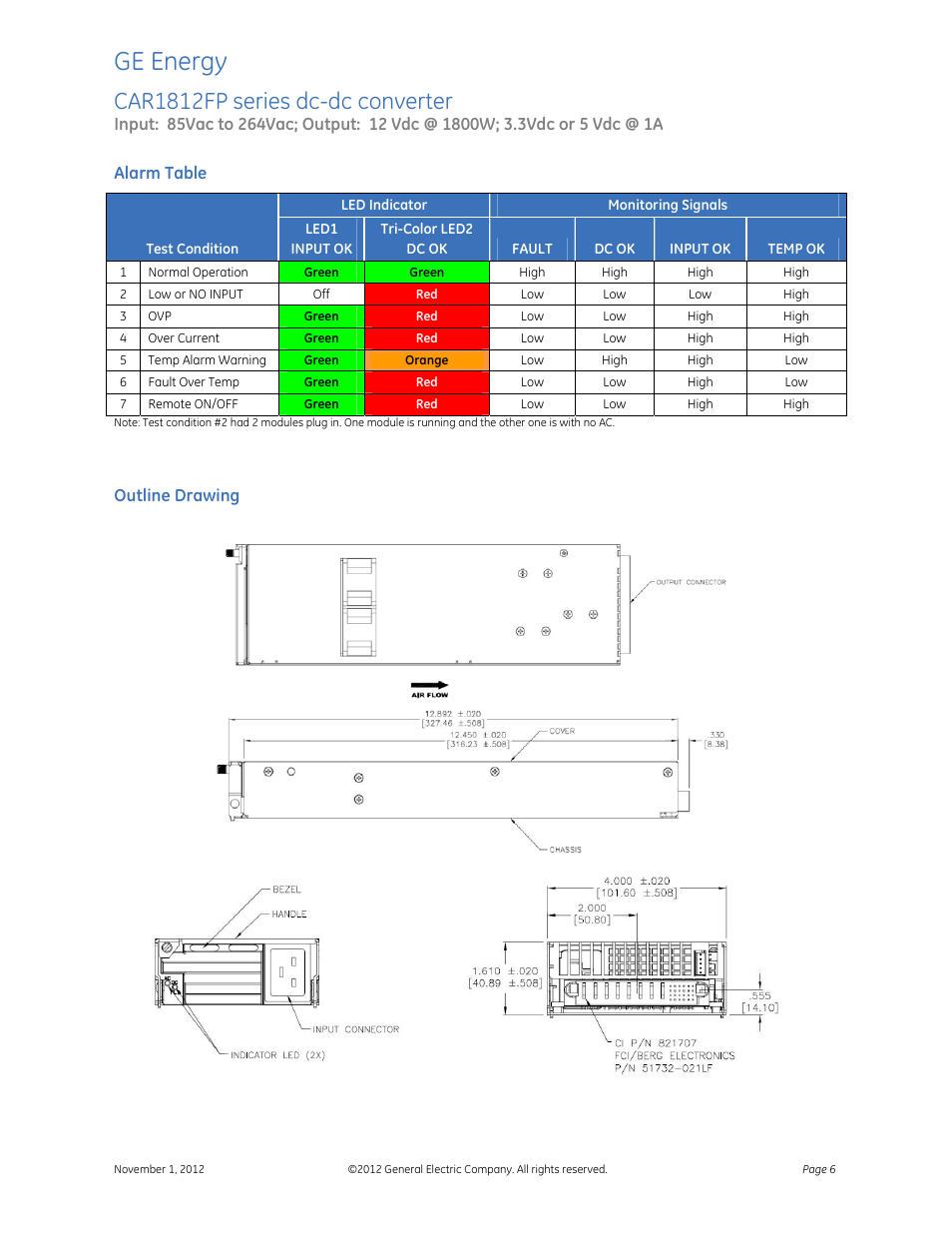 Ge energy, Car1812fp series dc-dc converter | GE Industrial Solutions CAR1812FP series User Manual | Page 6 / 7