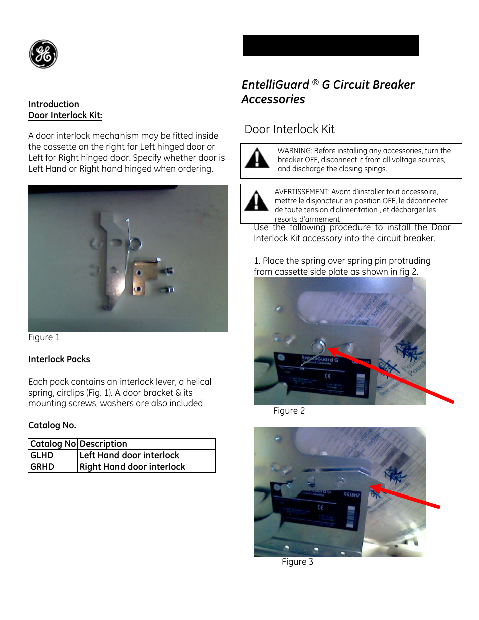 GE Industrial Solutions EntelliGuard G Door Interlock Kit User Manual | 3 pages