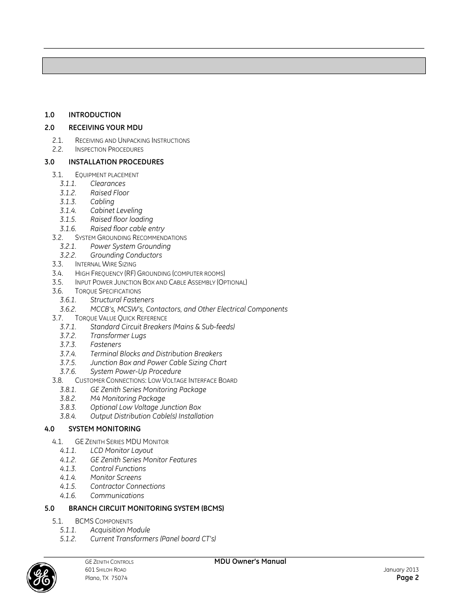 GE Industrial Solutions GE ZENITH SERIES MDU User Manual | Page 2 / 59