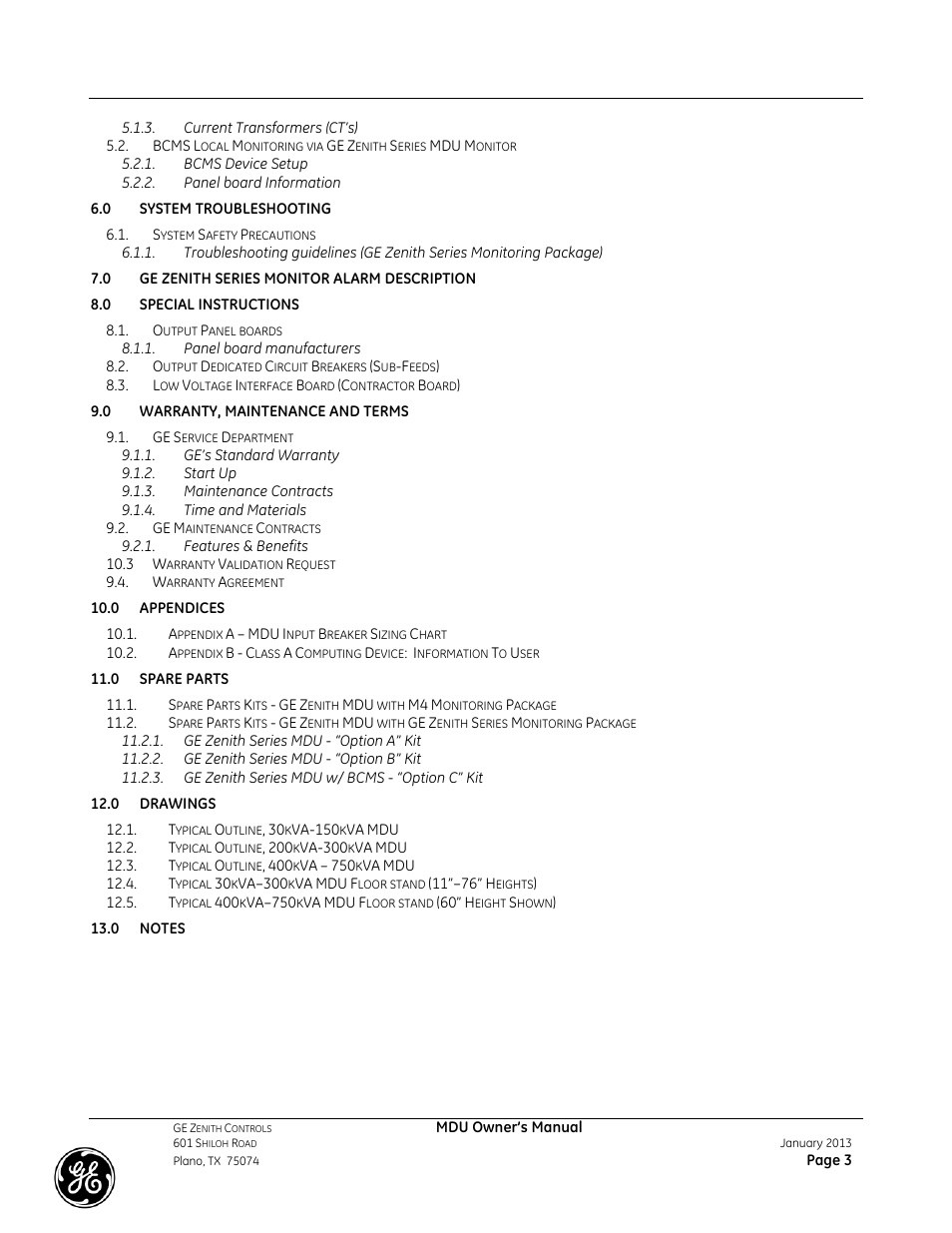 GE Industrial Solutions GE ZENITH SERIES MDU User Manual | Page 3 / 59