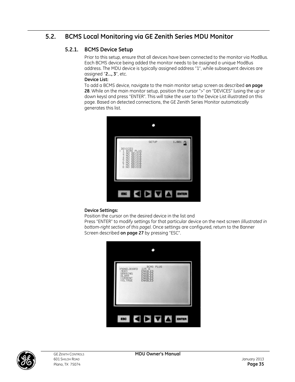 Bcms device setup | GE Industrial Solutions GE ZENITH SERIES MDU User Manual | Page 35 / 59