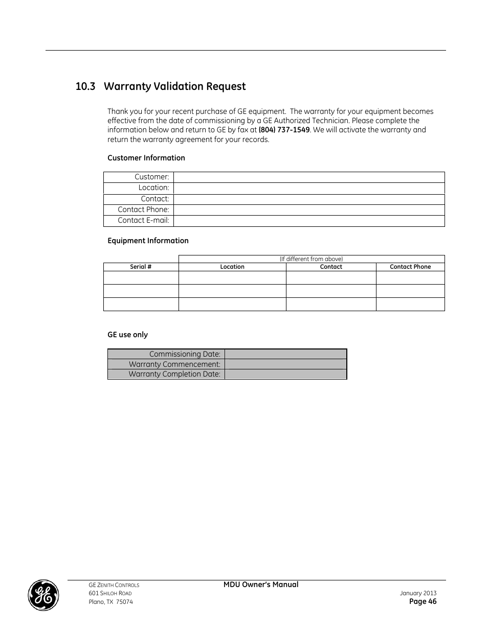 3 warranty validation request | GE Industrial Solutions GE ZENITH SERIES MDU User Manual | Page 46 / 59
