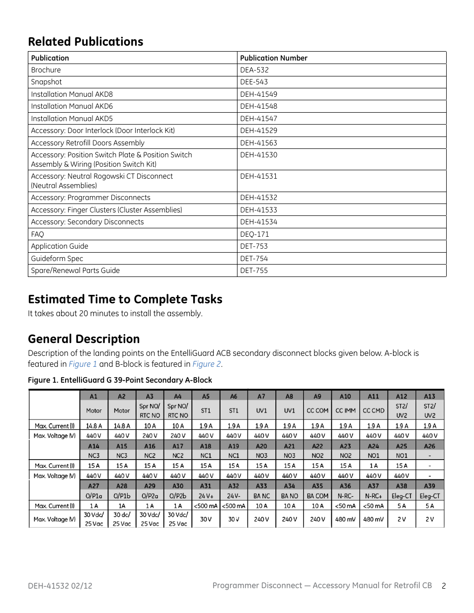 Related publications, Estimated time to complete tasks, General description | GE Industrial Solutions Programmer Disconnect User Manual | Page 3 / 15